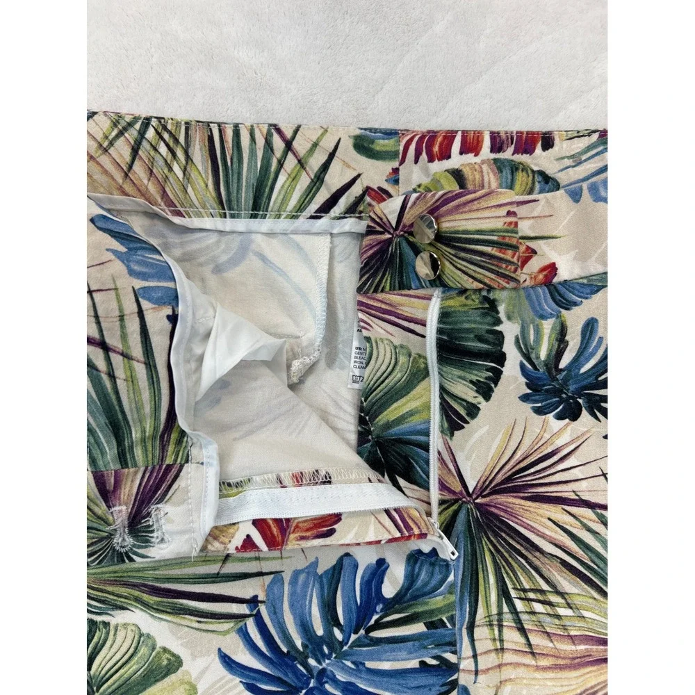 Chico's Pants Women 16 Multi Color Cropped Tropical‎ Botanical Cotton Blend